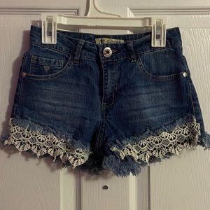 Guess Kids Dark Wash Jean Shorts with White Lace